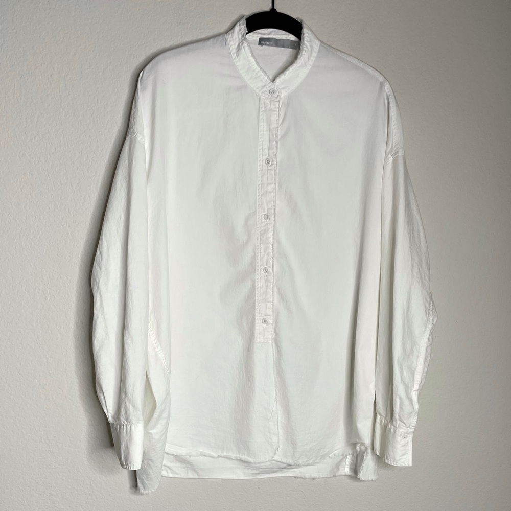 VINCE White Raw Edge Oversized Button Down Shirt M - Picture 2 of 8